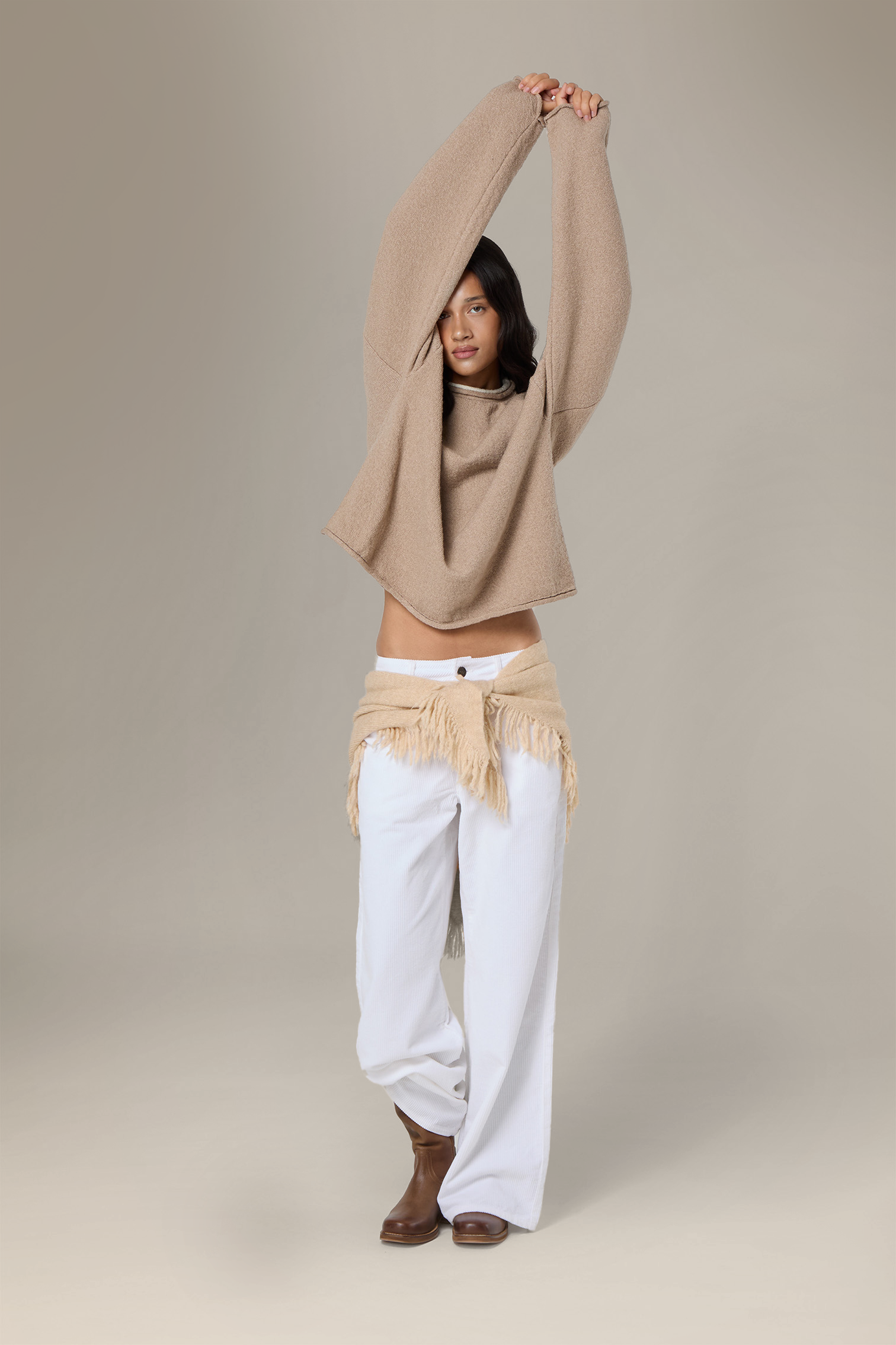 Parker Layered Knit Jumper in Beige